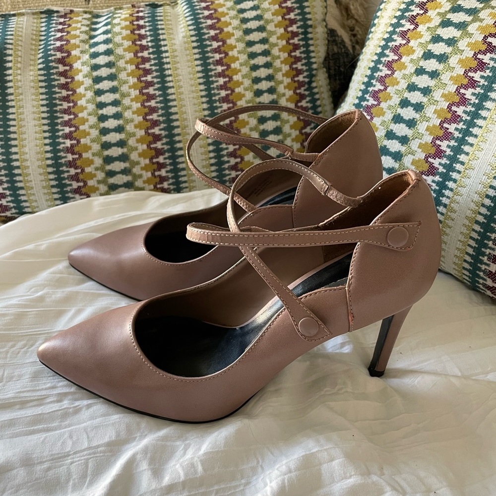 Charles & Keith Taupe Pointed Stiletto Heels with Straps